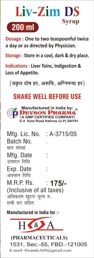 Liv-Zim DS Syrup – Ayurvedic Sugar-Free Liver & Digestive Tonic (200 ml)