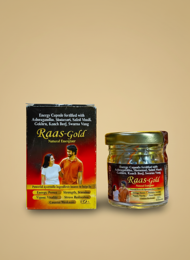 Raas Gold Natural Energizer – Ayurvedic Vitality & Stamina Capsules (20 Capsules)